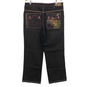Gino Green Global Jeans Men's Size 36 Wide Leg Dark Wash Embroidered 999 NWOT